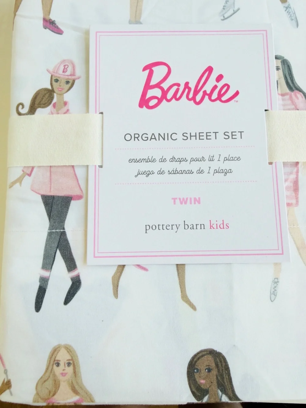 Pottery Barn Kids Barbie 100% Organic 200 Thread Count Twin Sheet Set Retail $99